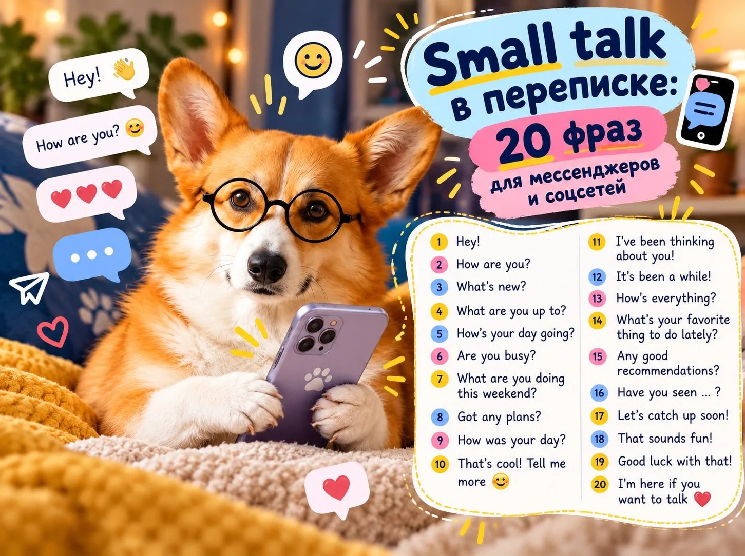 Small talk в переписке: 20 фраз для мессенджеров и соцсетей